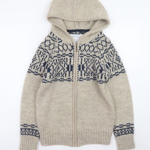 Mantaray Womens Beige Fair Isle Hooded Full Zip Knitted Jumper Size 8