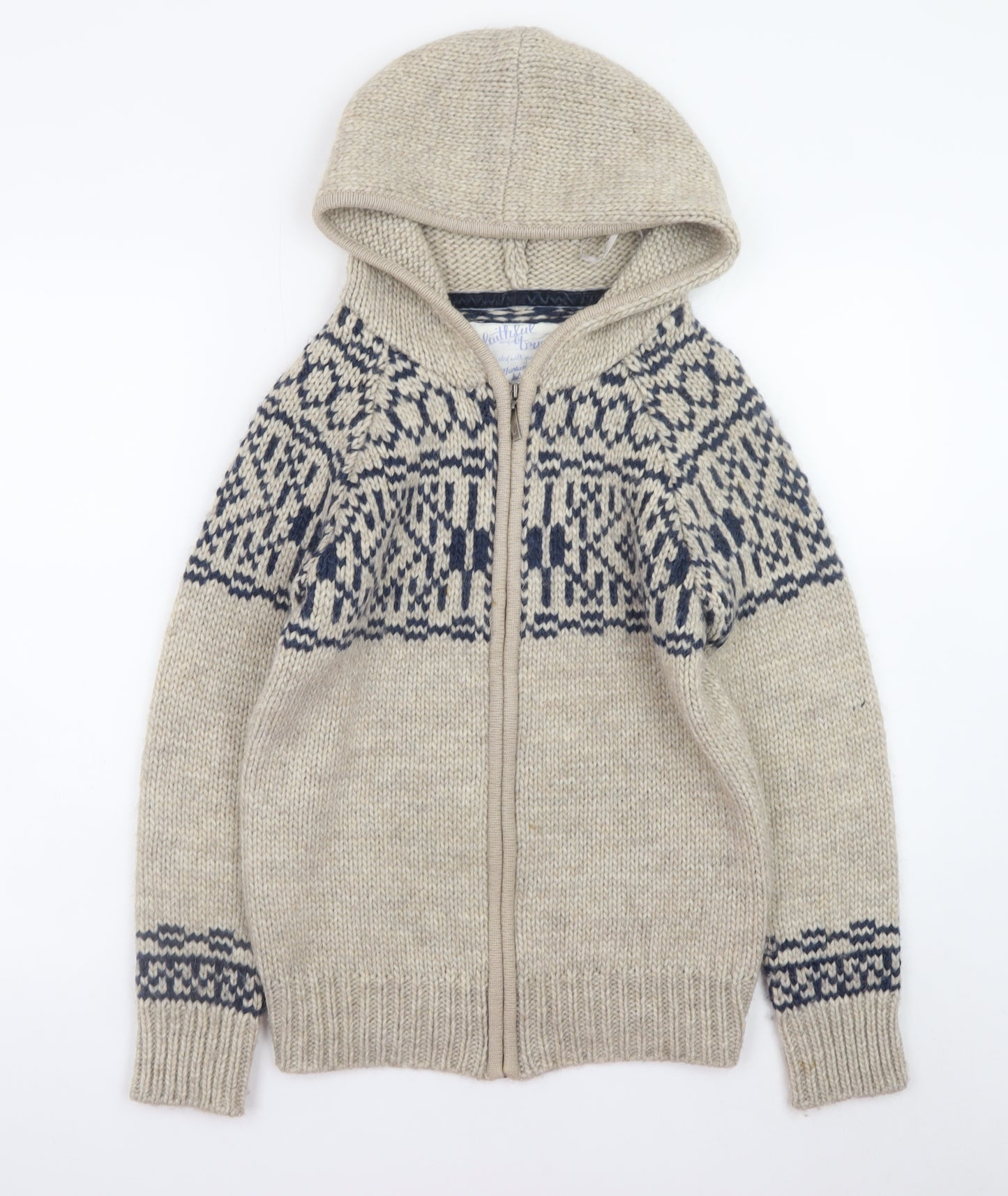 Mantaray Womens Beige Fair Isle Hooded Full Zip Knitted Jumper Size 8