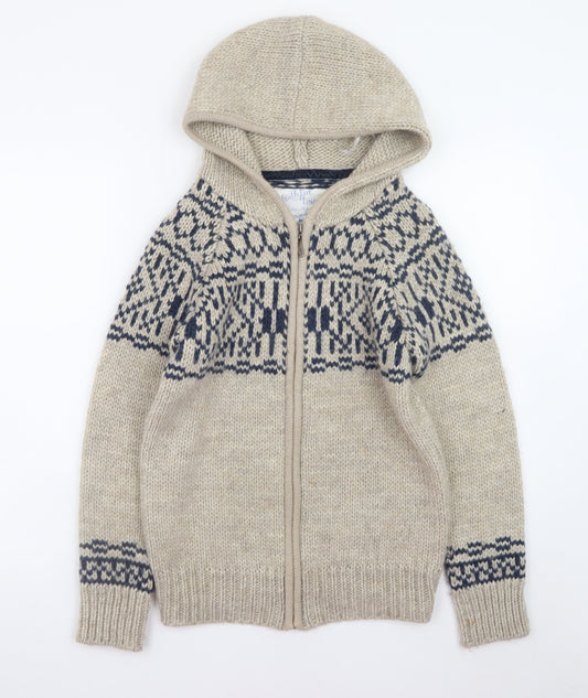 Mantaray Womens Beige Fair Isle Hooded Full Zip Knitted Jumper Size 8