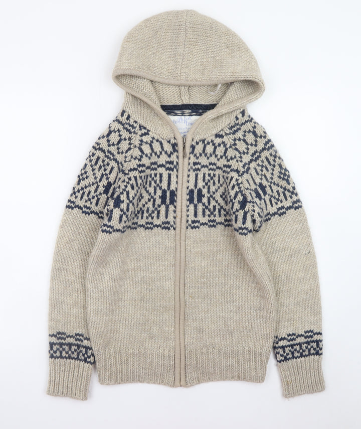 Mantaray Womens Beige Fair Isle Hooded Full Zip Knitted Jumper Size 8