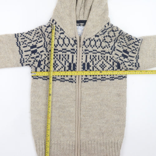 Mantaray Womens Beige Fair Isle Hooded Full Zip Knitted Jumper Size 8