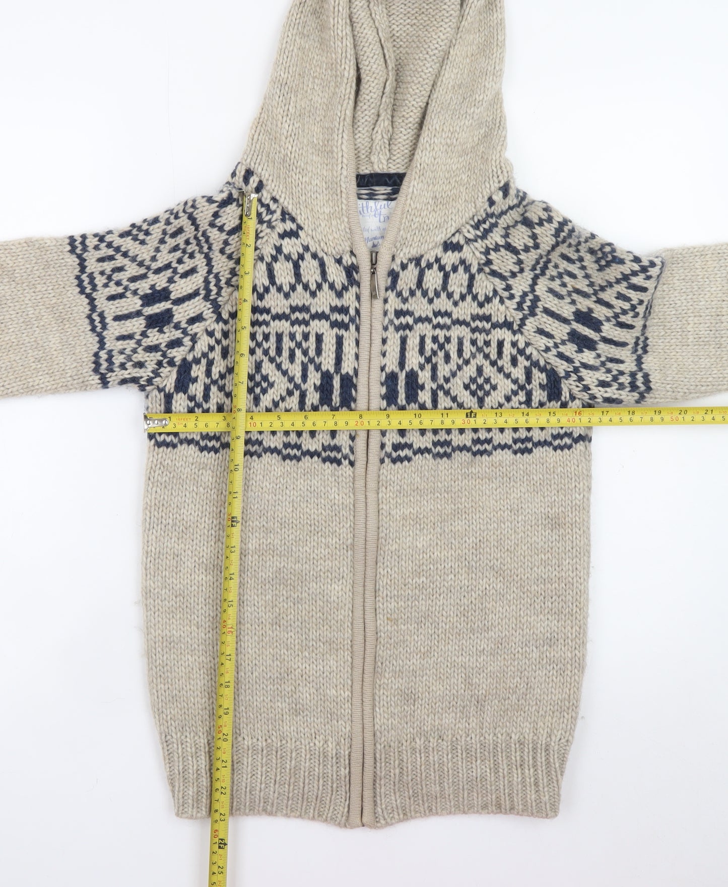 Mantaray Womens Beige Fair Isle Hooded Full Zip Knitted Jumper Size 8