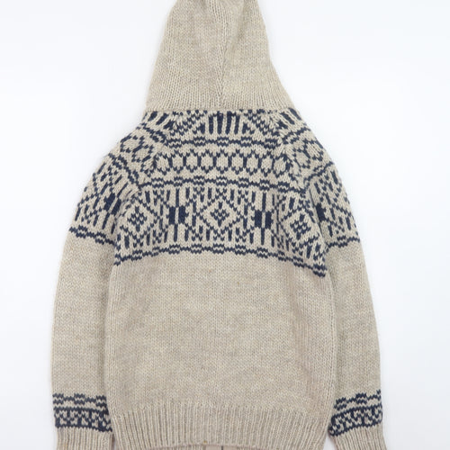 Mantaray Womens Beige Fair Isle Hooded Full Zip Knitted Jumper Size 8