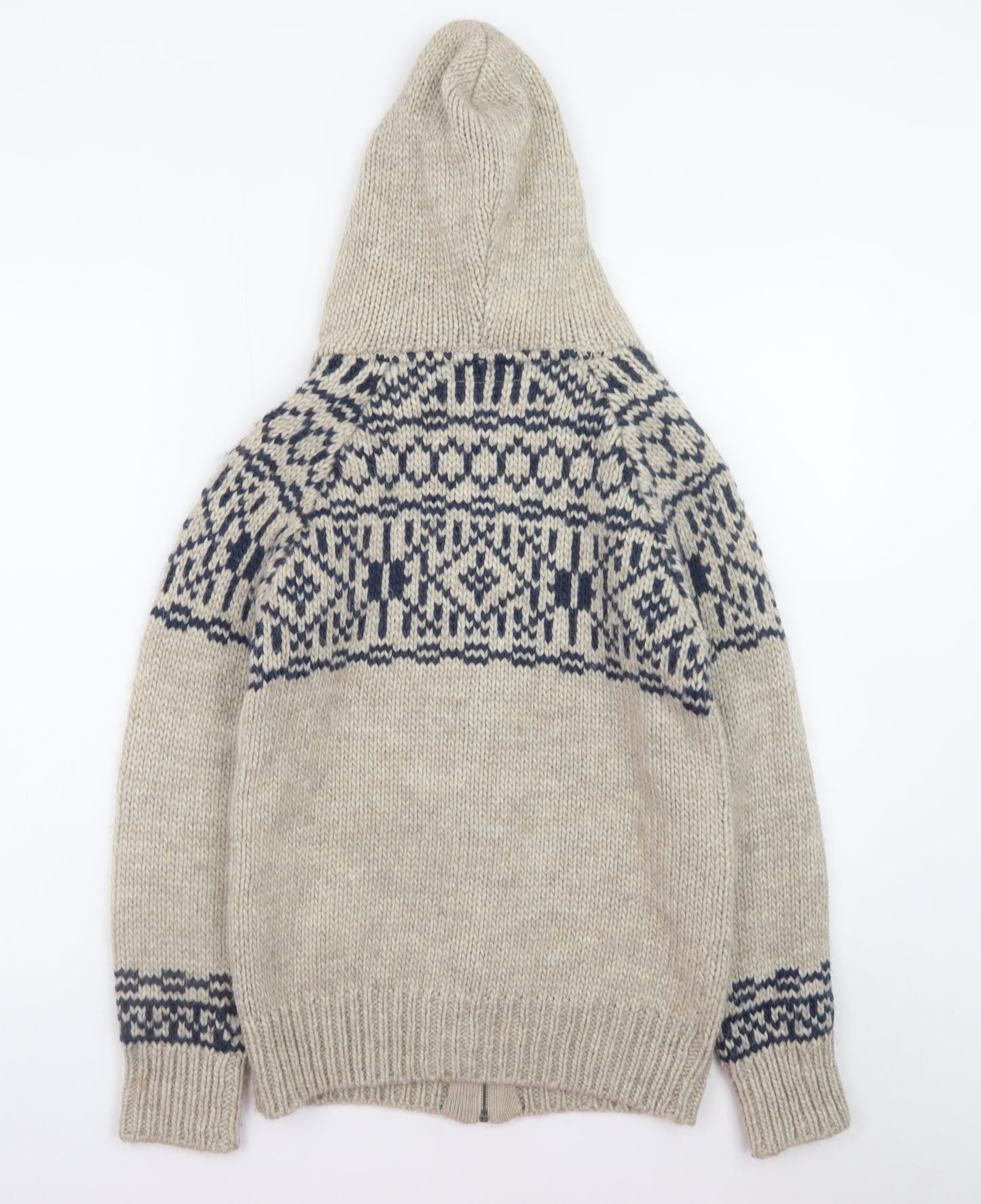 Mantaray Womens Beige Fair Isle Hooded Full Zip Knitted Jumper Size 8