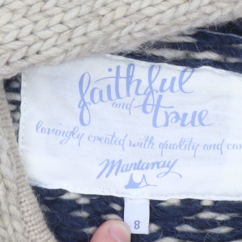 Mantaray Womens Beige Fair Isle Hooded Full Zip Knitted Jumper Size 8