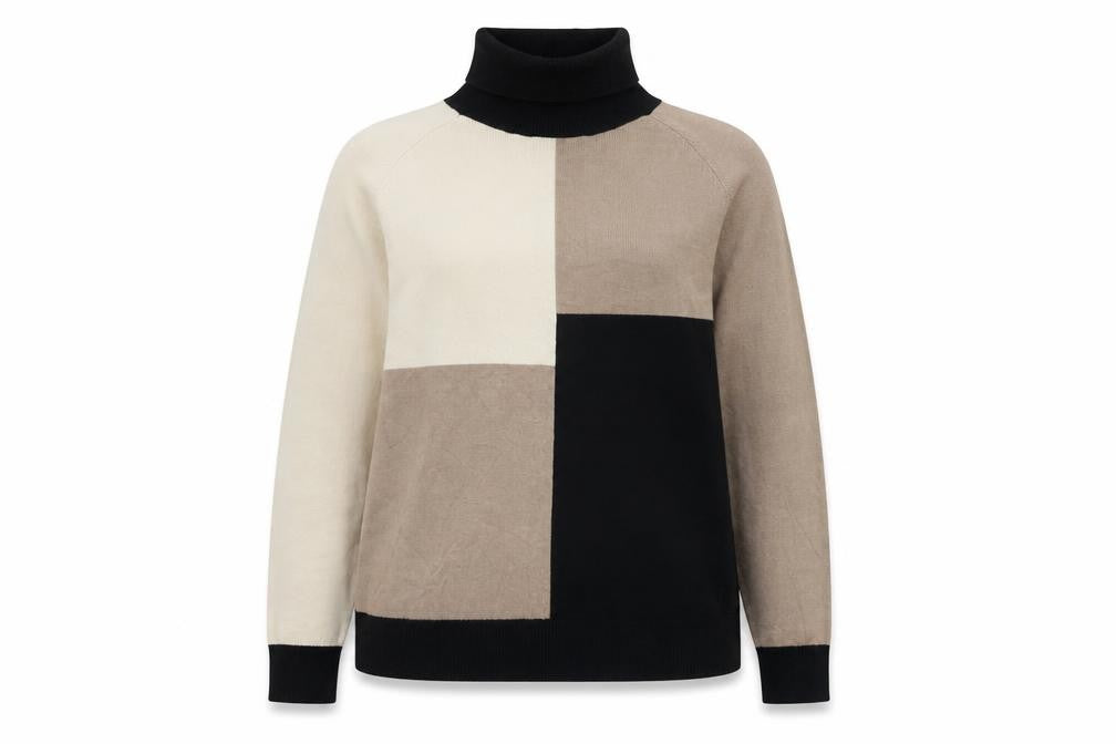Front view of ET VOUS women’s multicoloured roll neck jumper, size UK 18
