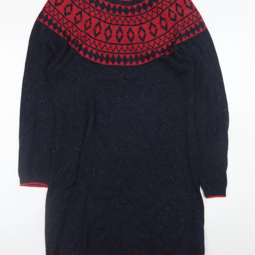Weird Fish Women’s Blue Red Fair Isle Knit Jumper Dress Size 14