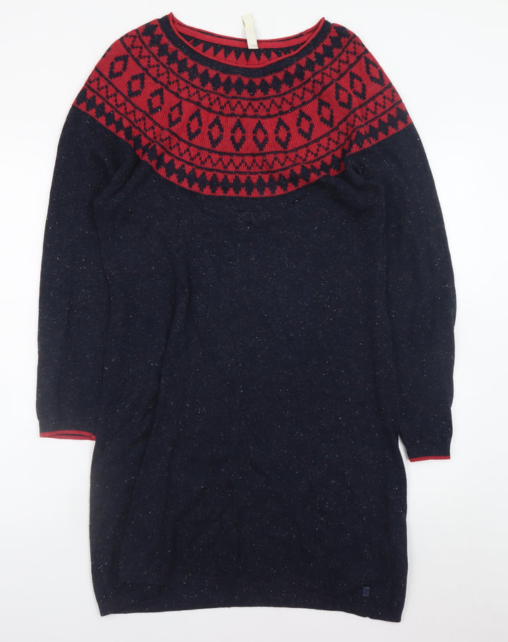 Weird Fish Women’s Blue Red Fair Isle Knit Jumper Dress Size 14