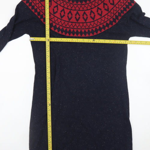 Weird Fish Women’s Blue Red Fair Isle Knit Jumper Dress Size 14