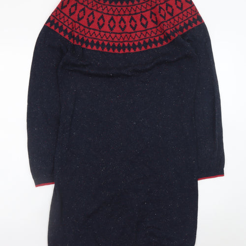 Weird Fish Women’s Blue Red Fair Isle Knit Jumper Dress Size 14
