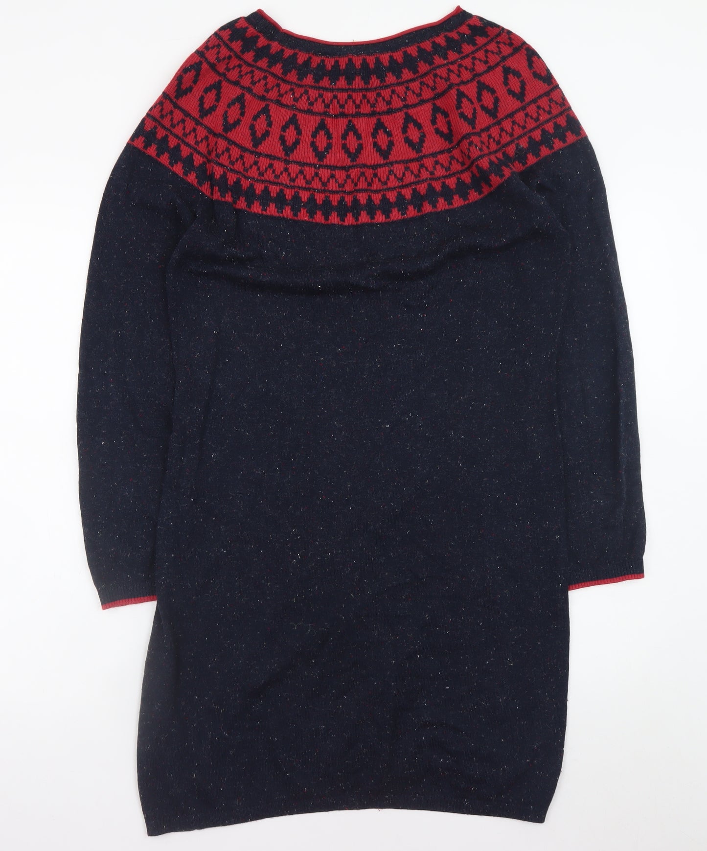 Weird Fish Women’s Blue Red Fair Isle Knit Jumper Dress Size 14