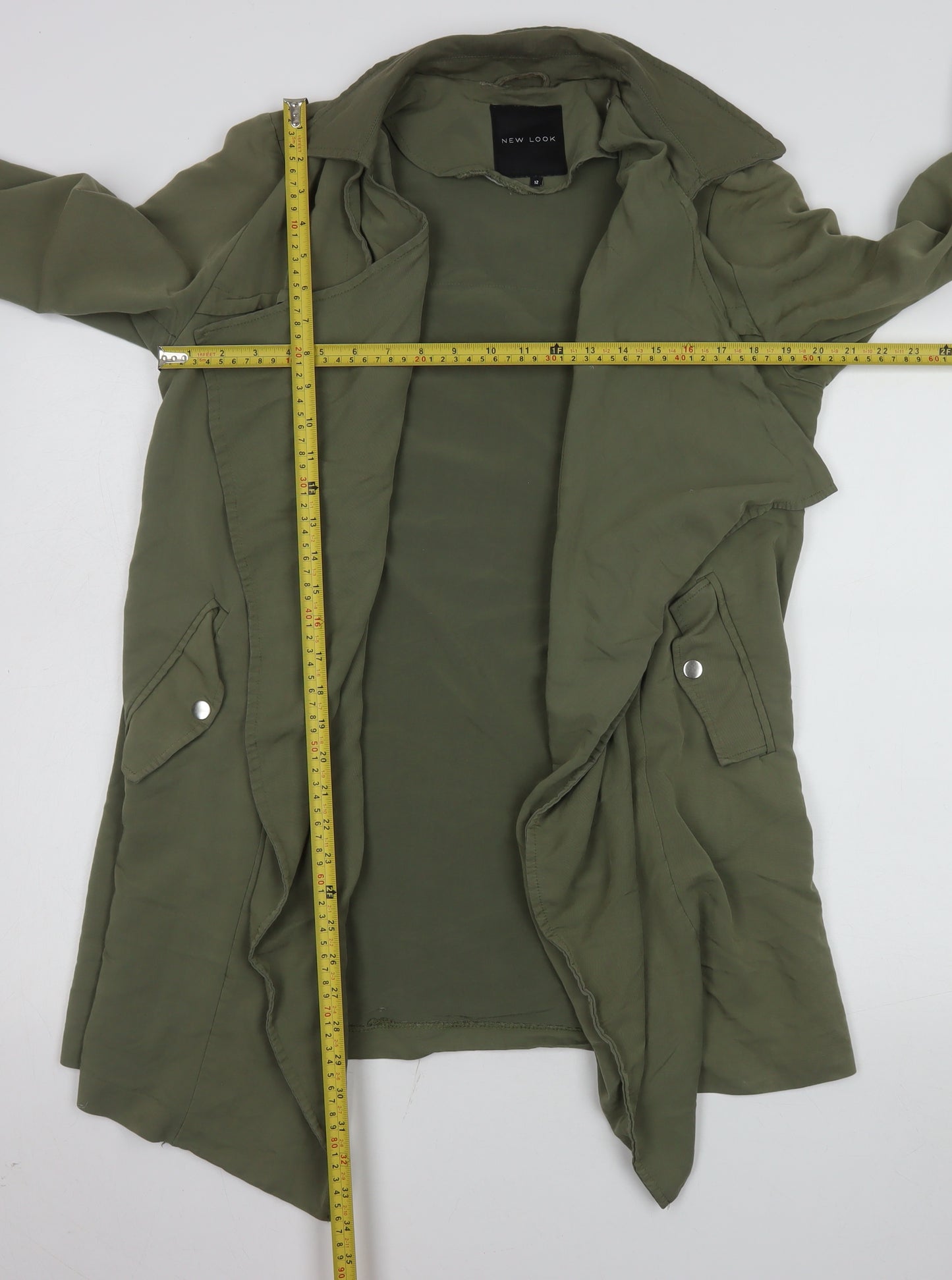 New Look Women’s Green Long Trench Coat Size 12 Lightweight