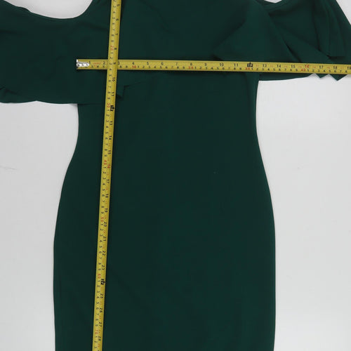 Quiz Women Green Size 12 Cold Shoulder Ruffle Bodycon Dress