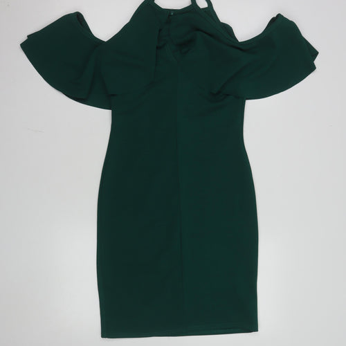 Quiz Women Green Size 12 Cold Shoulder Ruffle Bodycon Dress