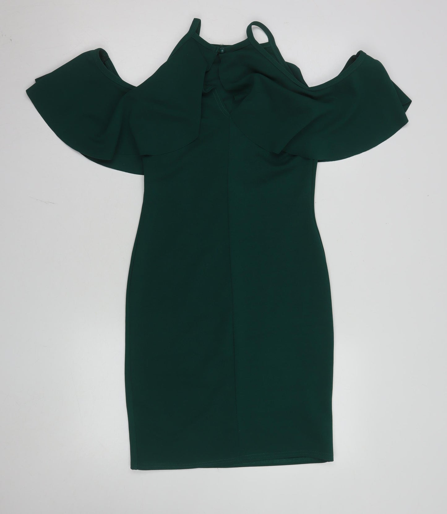 Quiz Women Green Size 12 Cold Shoulder Ruffle Bodycon Dress