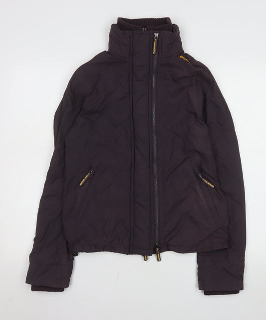 Superdry Women Brown L Short Puffer Jacket Logo Zip Lined