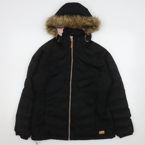 Trespass Womens Black L Hooded Puffer Jacket Faux Fur Trim Winter Coat