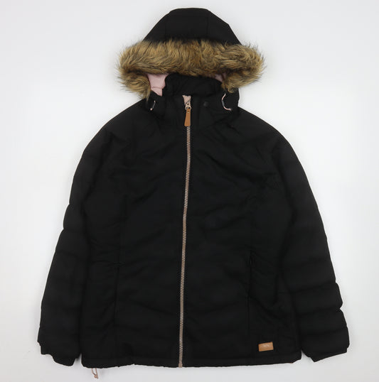 Trespass Womens Black L Hooded Puffer Jacket Faux Fur Trim Winter Coat