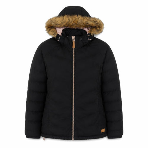 Trespass Womens Black L Hooded Puffer Jacket Faux Fur Trim Winter Coat