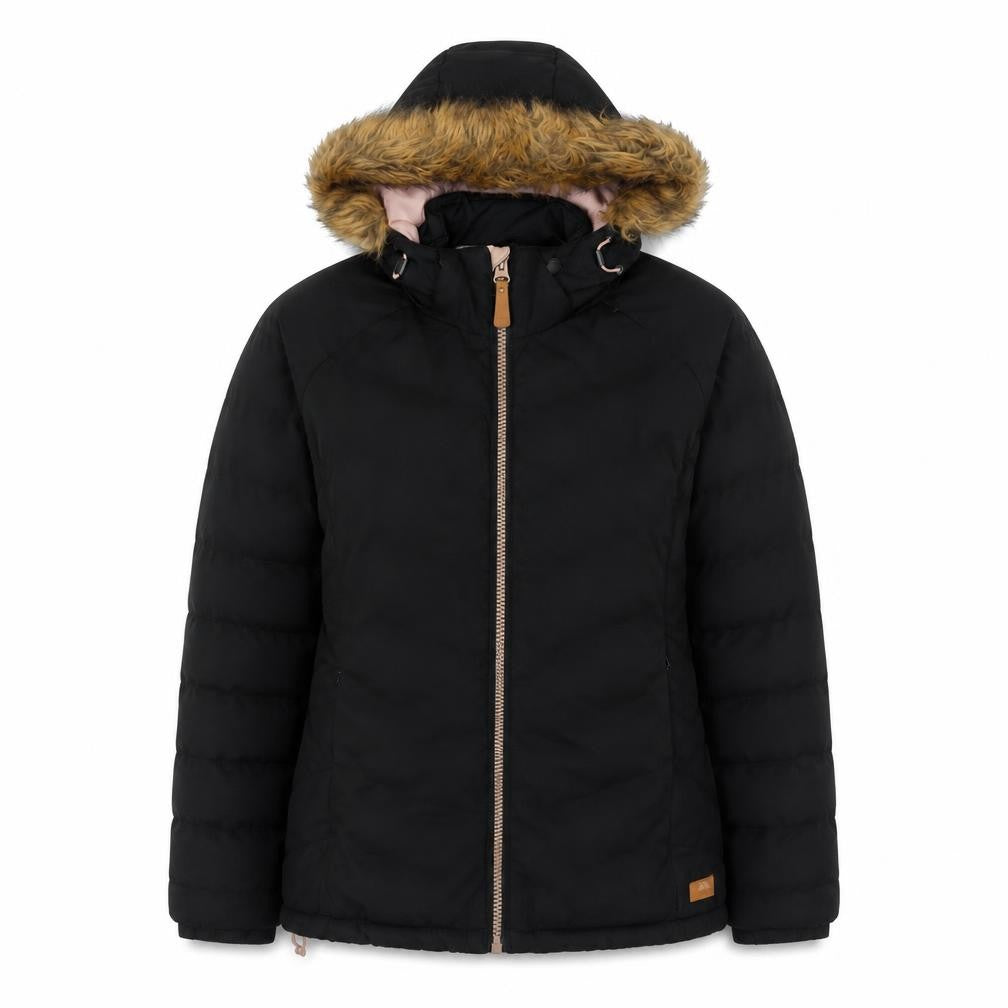 Trespass Womens Black L Hooded Puffer Jacket Faux Fur Trim Winter Coat