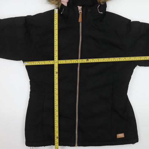 Trespass Womens Black L Hooded Puffer Jacket Faux Fur Trim Winter Coat