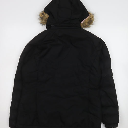 Trespass Womens Black L Hooded Puffer Jacket Faux Fur Trim Winter Coat