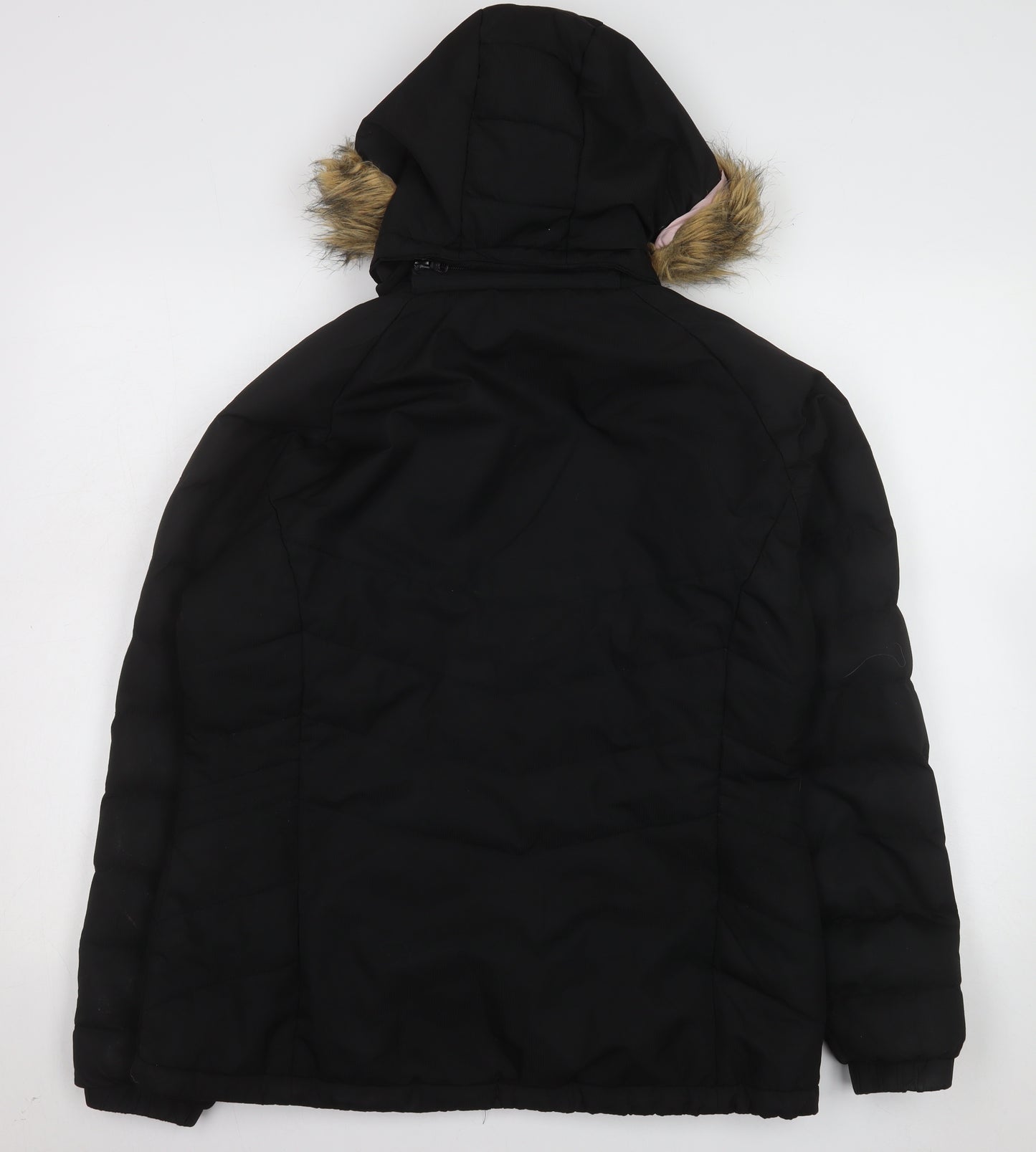 Trespass Womens Black L Hooded Puffer Jacket Faux Fur Trim Winter Coat