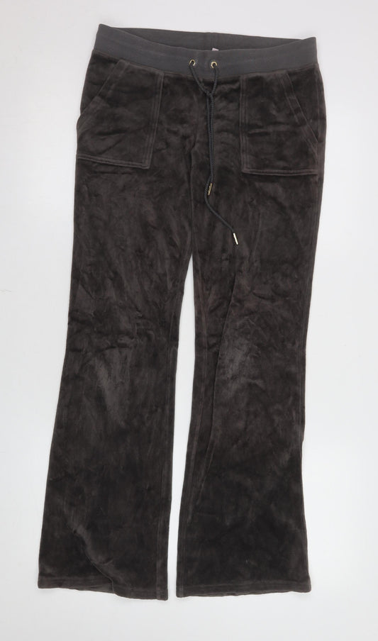 Juicy Couture Women Brown Velour Jogger Trousers Size S Cotton Blend