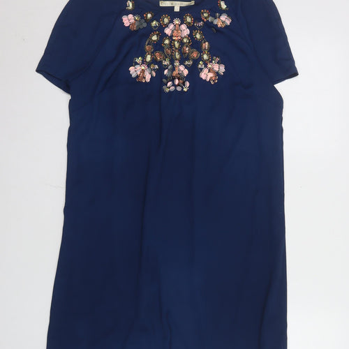 Uttam Boutique Women Blue Size 12 Beaded Shift Dress