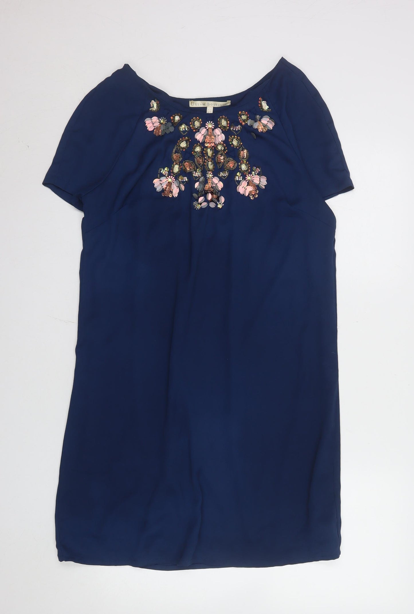Uttam Boutique Women Blue Size 12 Beaded Shift Dress