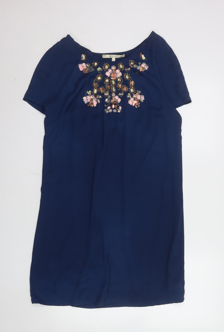 Uttam Boutique Women Blue Size 12 Beaded Shift Dress
