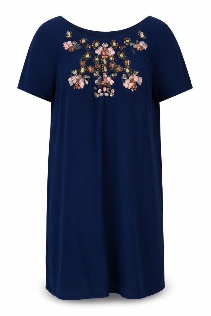Front view of Uttam Boutique Women Blue, size 12, Beaded Shift Dress