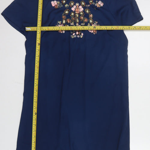 Uttam Boutique Women Blue Size 12 Beaded Shift Dress