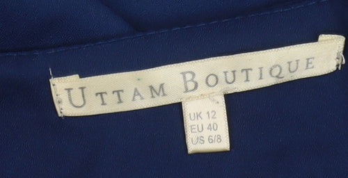 Uttam Boutique Women Blue Size 12 Beaded Shift Dress