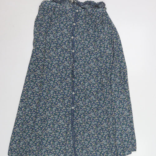 Max Studio Women's Blue Floral A-Line Midi Skirt Size L