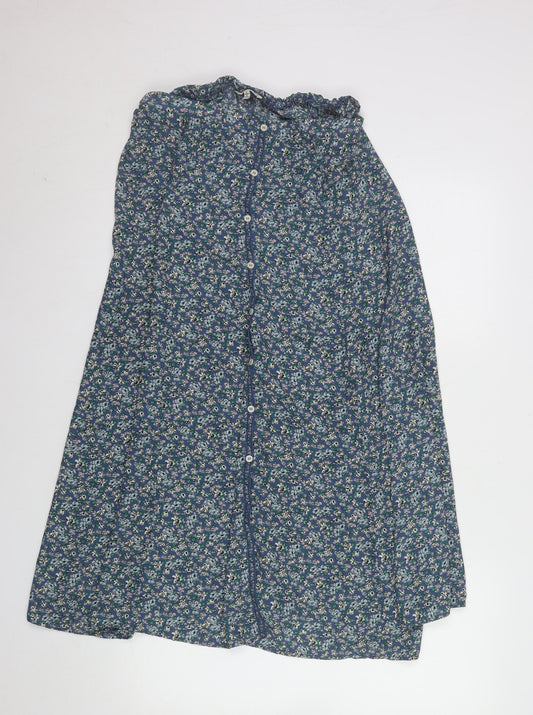 Max Studio Women's Blue Floral A-Line Midi Skirt Size L