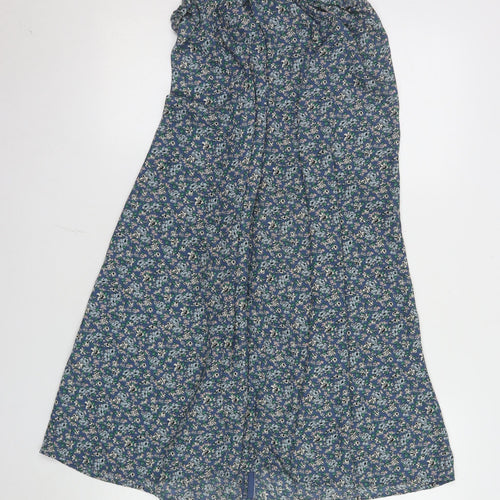 Max Studio Women's Blue Floral A-Line Midi Skirt Size L