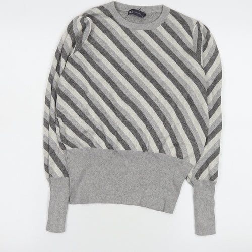Marks and Spencer Womens Grey Striped Jersey Knit Jumper Size 12