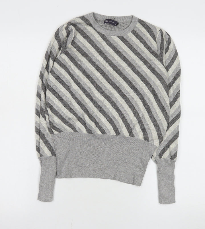 Marks and Spencer Womens Grey Striped Jersey Knit Jumper Size 12