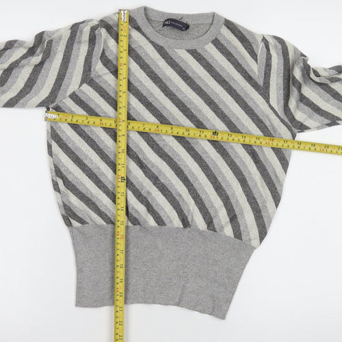 Marks and Spencer Womens Grey Striped Jersey Knit Jumper Size 12