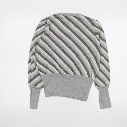 Marks and Spencer Womens Grey Striped Jersey Knit Jumper Size 12