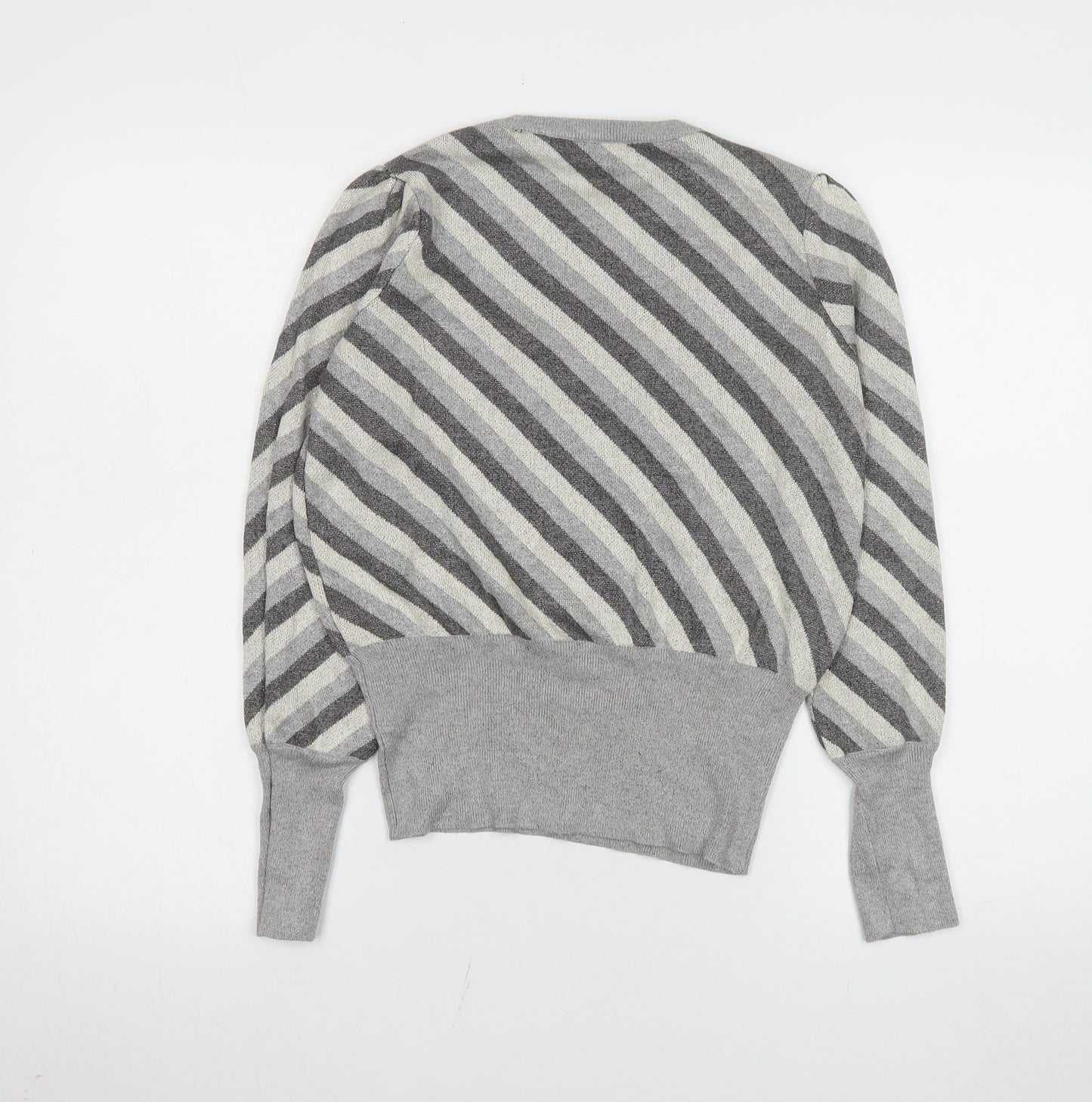 Marks and Spencer Womens Grey Striped Jersey Knit Jumper Size 12