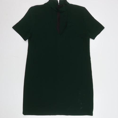 Zara Woman Green Short Sleeve High Neck Shift Dress Size S