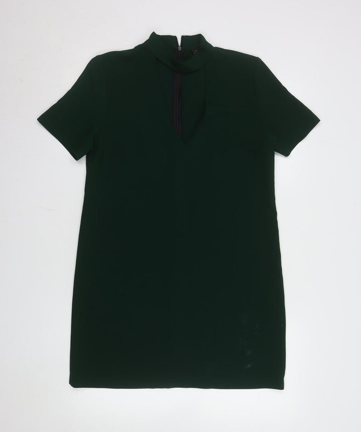 Zara Woman Green Short Sleeve High Neck Shift Dress Size S