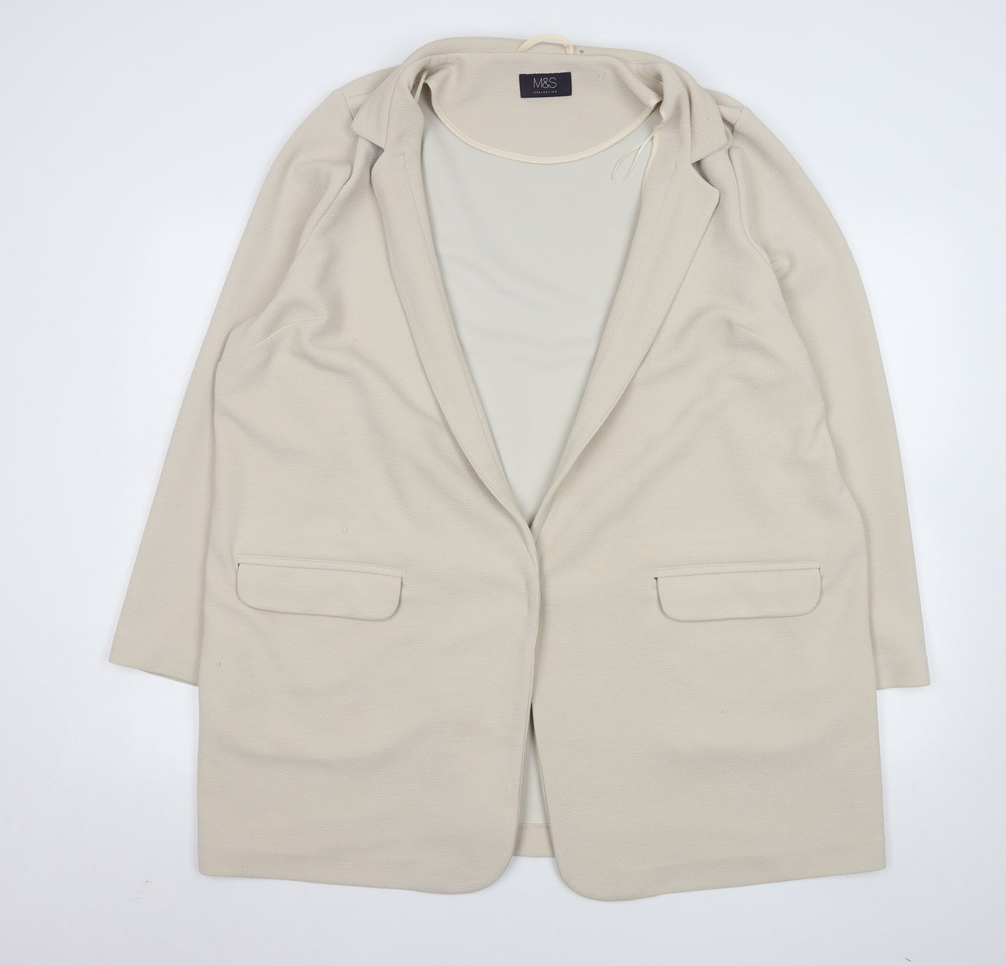 Marks and Spencer Women Ivory Longline Blazer Size 22 Stretch Lined