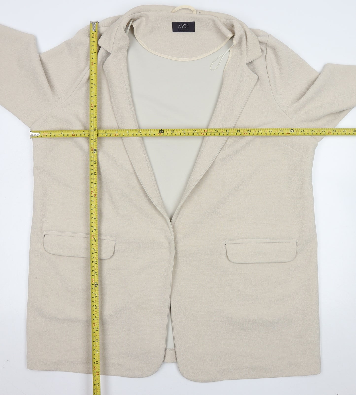 Marks and Spencer Women Ivory Longline Blazer Size 22 Stretch Lined