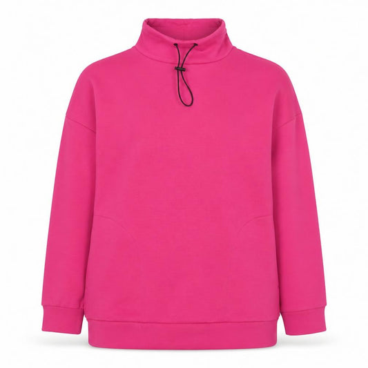Front view of F&F women’s pink pullover sweatshirt high neck, size S, polyester blend