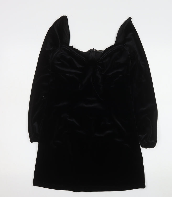 Narrated Womens Black Velvet Bodycon Mini Dress Size M Long Sleeve
