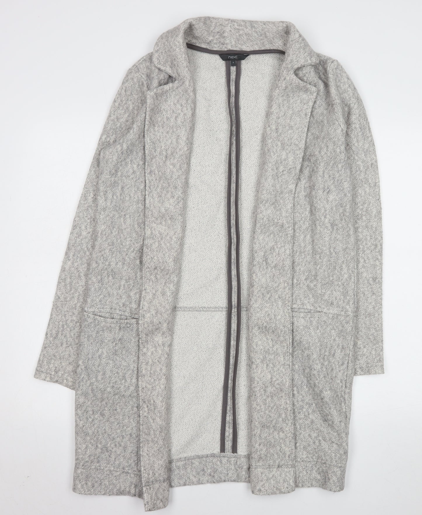 Next Womens Grey Cotton Blend Long Coatigan Size 8 Excellent