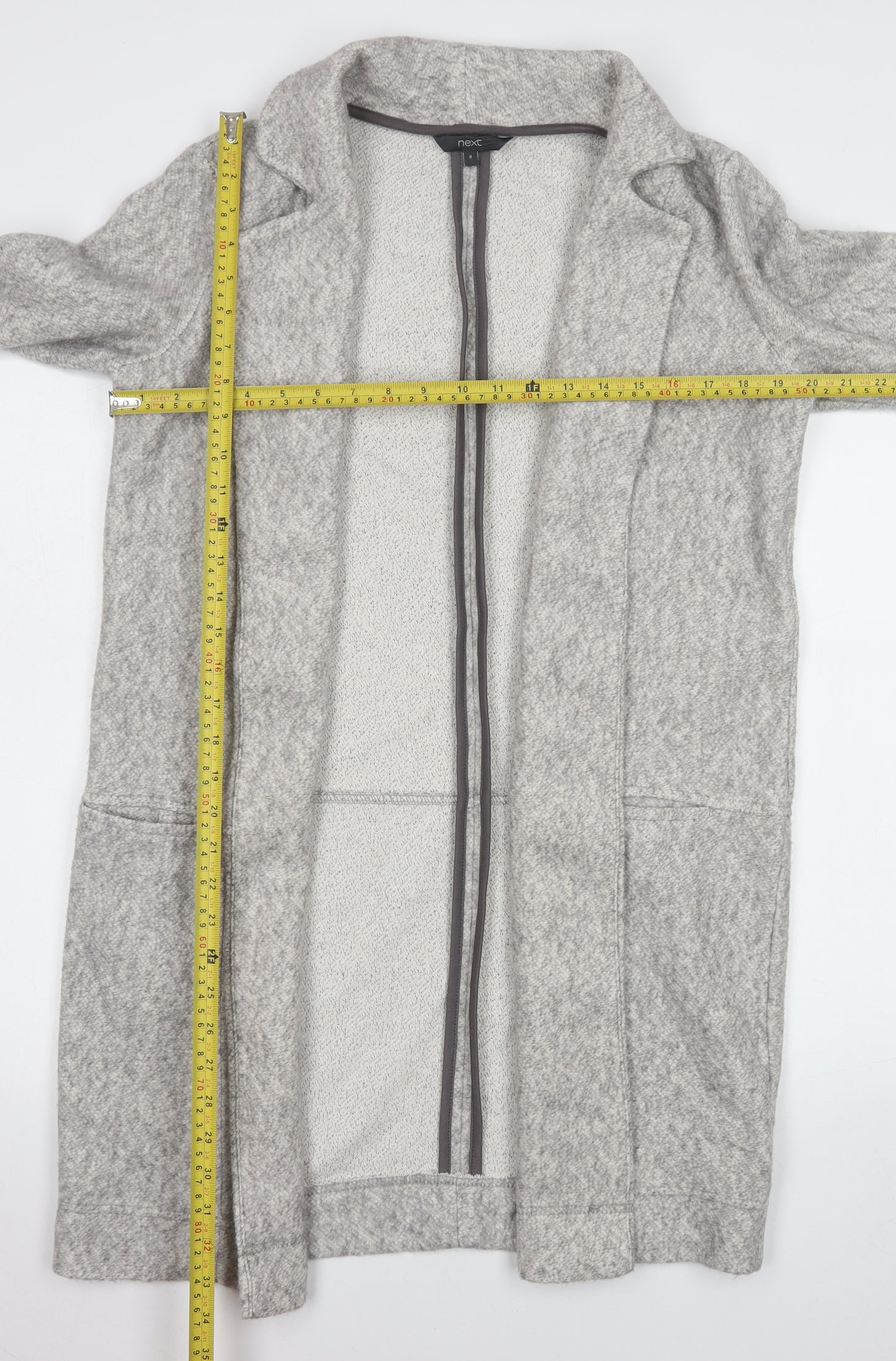 Next Womens Grey Cotton Blend Long Coatigan Size 8 Excellent
